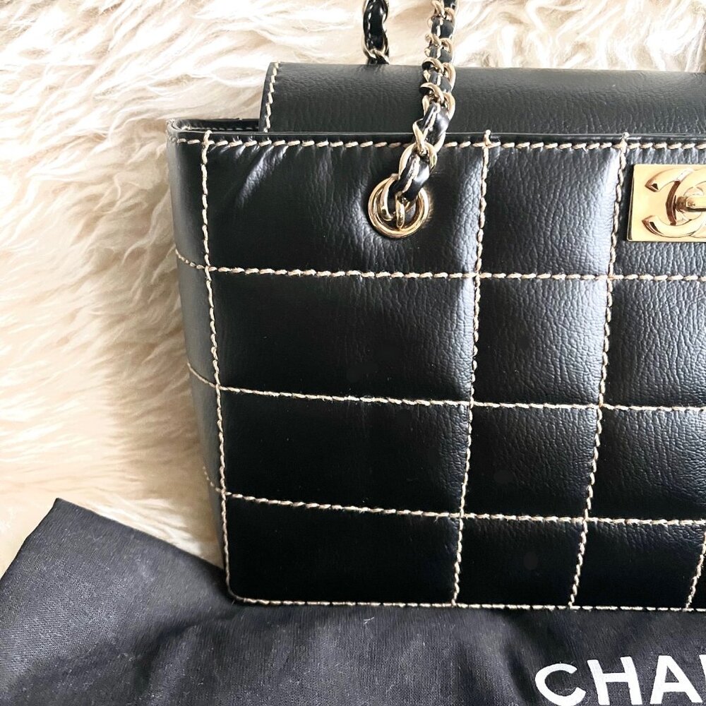 Chanel Chocolate Bar Wild Stitch Chain Bag in Black Leather with Gold Hardware - Picture 10 of 16